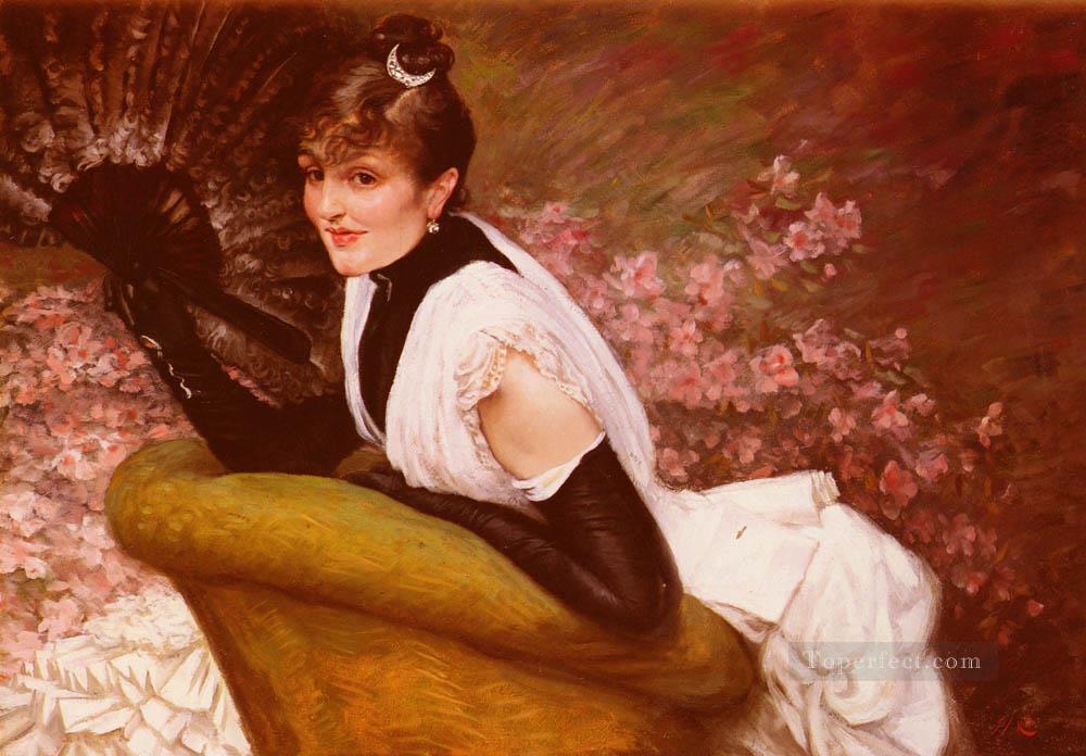 Portrait De Femme A LEventail James Jacques Joseph Tissot Oil Paintings